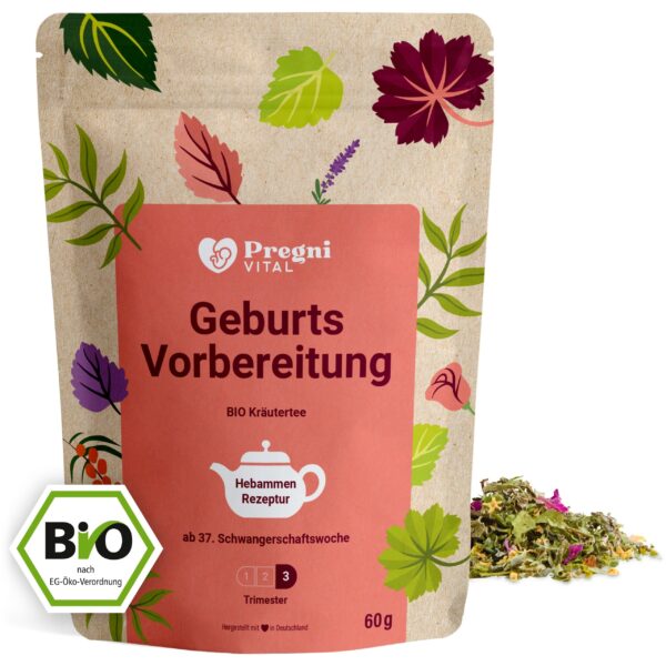 Geburtsvorbereitung BIO Schwangerschaftstee  mit Himbeerblättern und Frauenmantel - von PregniVital®