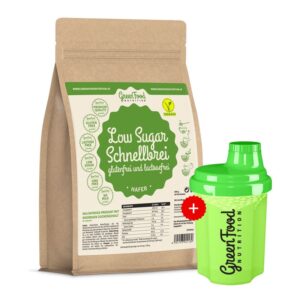 GreenFood Nutrition Low Sugar schneller Brei ohne Gluten und Lactose  Hafer + 300ml Shaker