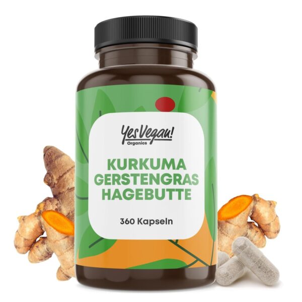 Bio Kurkuma Gerstengras Kapseln mit Hagebutte