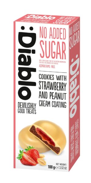 :Diablo No Added Sugar Cookies with Strawberry and Peanut Cream Coating