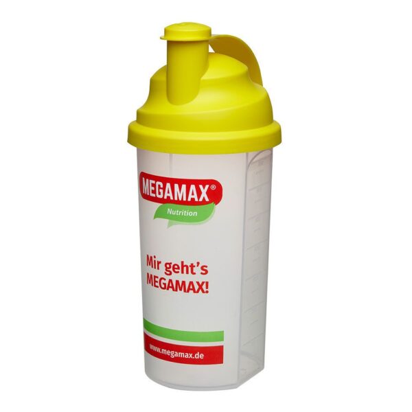 MEGAMAX® Nutrition Mixbecher mit Siebeinsatz gelb