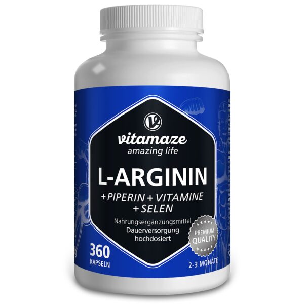 L-ARGININ 750 mg hochdosiert + Piperin + Vitamine