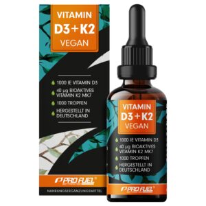 ProFuel - VITAMIN D3 + K2 VEGAN Tropfen - 1.000 IE Vitamin D3 + 40 mcg Vitamin K2 MK-7 (K2VITAL®)